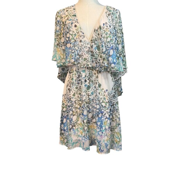 Free People Floral Print Mini Dress Boho Cape Overlay Size S - Picture 1 of 11
